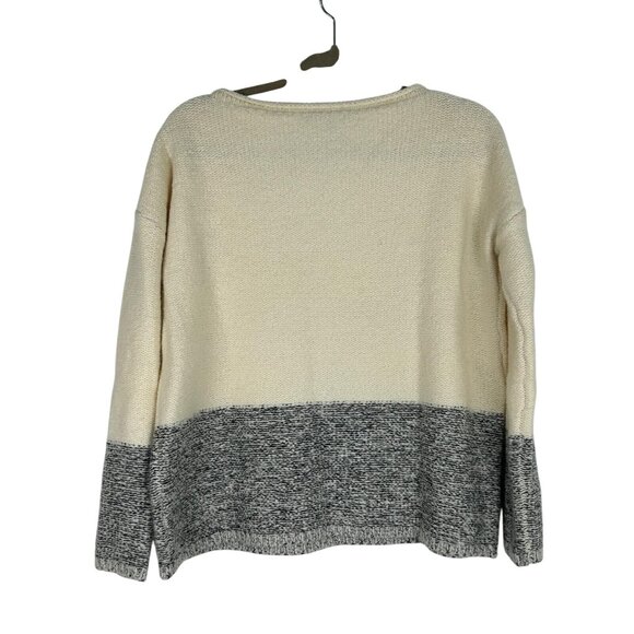 Vince Womens Colorblock Wool Cashmere Silk Blend Sweater Cream Gray Small/Petite